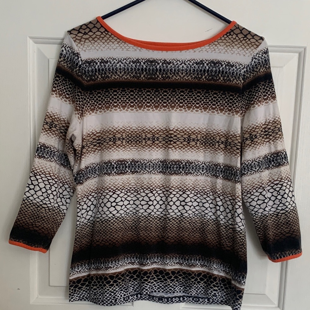 Ruby Rd. Women's 3/4 Sleeve Top - Black, Brown, and White